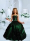 Popular Strapless Dark Green Little Girl Pageant Dress with Appliques