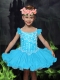 Pretty Aque Blue Straps Mini-length Little Girl Dress with Beading