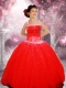 Red Custom Made Beaded Tulle Little Girl Pageant Dress with Halter