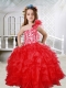 Red One Shoulder Little Girl Pageant Dresses with Hand Beading Ruffled Layers