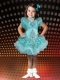 Romantic A-Line V-neck Mini-length Beading Bowknot Turquoise Little Girl Dress