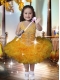 Romantic Ball Gown Halter Tea-length Beading Ruffles Yellow Little Girl Dresses