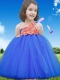 Royal Blue A-Line Tulle One Shoulder Modest Appliques Little Girl Dress for 2014