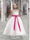 Scoop A-Line Appliques and Sashes Suitable White Flower Girl Dress for 201