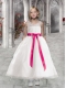 Scoop A-Line Appliques and Sashes Suitable White Flower Girl Dress for 201