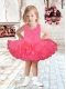 Scoop Short Mini-length Beading and Ruffles Little Girl Dress in Watermelon Red
