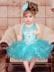 Sweet A-Line Halter Mini-length Beading Blue Little Girl Dress