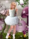 Sweet Ball Gown Halter Mini-length Beading White Flower Girl Dresses