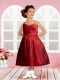 Taffeta Spaghetti Straps Tea-length Ruching Sophisticated Flower Girl Dress in Wine Red