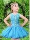 Unique Fashions A line V-neck Tea-length Beading Aqua Blue Little Girl Dress for 2014
