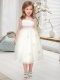 2014 A-Line Straps Sweet Belt Flower Girl Dress with Tea-length
