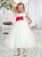 2014 Cheap A-Line Scoop Belt Flower Girl Dress with Tea-length