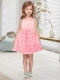 2014 Pink A-Line Halter Cute Flower Girl Dress with Rolling Flowers