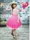 A-Line Knee-length Chiffon Pink Flower Girl Dresses with Ribbons
