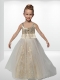 Champagne Straps Floor-length Paillette Flower Girl Dresses with A-Line