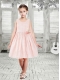 Elegant A-Line Scoop Flower Girl Dress with Hand Made Flowers in Pink for 2014