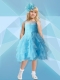 Formal A-Line Scoop Tea-length Flower Girl Dress with Ruffles in Light Blue for 2014