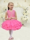 Nice V-neck Beading Knee-length Flower Girl Dress in Rose Pink