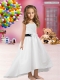 Simple White Scoop A-Line Flower Girl Dresses with Hand Made Flowers