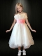 Sweet A-Line Spaghetti Straps Flower Girl Dress with Hand Made Flowers in White for 2014