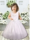 White Ball Gown Scoop Flower Girl Dress with Appliques Bowknot for 2014