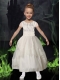 White Scoop Ankle-length Flower Girl Dresses with Short Sleeves