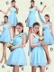 2015 Ruching Chiffon Aqua Blue Dama Dresses with Mini Length