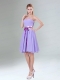 Decent Lavender Ruched Mini Length Dama Dress with Bowknot Sash