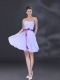 Ruching and Belt Chiffon Dama Dress in Lavender