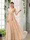 Scoop Ruching Cap Sleeves Chiffon Dama Dresses in Champagne