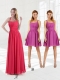 Halter Empire 2015 Coral Red Dama Dresses with Ruching