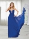 Beaded Plunging Neckline Chiffon Dama Dress in Royal Blue