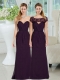 Column Ruching Floor Length 2015 Elegant Dark Purple Dama Dress