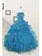 2015 Elegant Strapless Blue Quinceanera Dresses with Beading and Ruffles