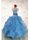 2015 Pretty Strapless Appliques and Ruffles QuinceDress in Multi Color