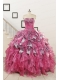 Exclusive Beading Hot Pink Sweet 15 Dress with Leopard