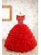 Exquisite Beading and Ruffles Red Quinceanera Gowns with Wrap for 2015
