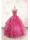 Hot Pink Sweetheart Beading Quinceanera Dresses with Brush Train