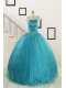 Perfect Spaghetti Straps Appliques Sequins Turquoise Quinceanera Dresses for 2015