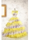 Popular Beading Yellow Sweet 15 Dresses with Sweep Train