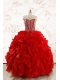 Red Beading and Ruffles Sweetheart Pretty Quinceanera Dresses for 2015