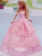 Embroidery Floor-length Rose Pink For Princess Barbie Doll Dress