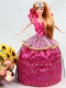 Elegant Hot Pink Taffeta Ball Gown Party Clothes Embroidery Dress For Nobel Barbie