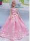 Elegant Pink Gown With Embroidery Made To Fit The Barbie Doll