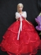 Embroidery Red Organza Ball Gown Gown For Barbei Doll