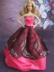 Fashionable Embroidery Ball Gown Hot Pink and Black Barbie Doll Dress Fashionable Embroidery Ball Gown Hot Pink and Black Barbie Doll Dress