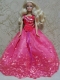 Luxurious Red Ball Gown With Hand Made Flowers and Appliques Party Clothes Fashion Dress for Noble Barbie