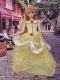 Cute Yellow Scoop Hand Made Flowers Barbie Doll Dress