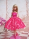 Sweet Ball Gown Hot Pink Hand Made Flowers With Tea-length Made to Fit the Barbie Doll