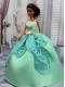 The Most Amazing Apple Green Appliques Dress With Hand Made Flower Made to Fit The Barbie Doll